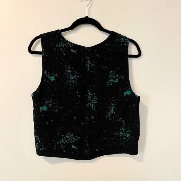 A.L.C. 10 Devoe Green Splatter on Black Silk Crop Top - Picture 11 of 14